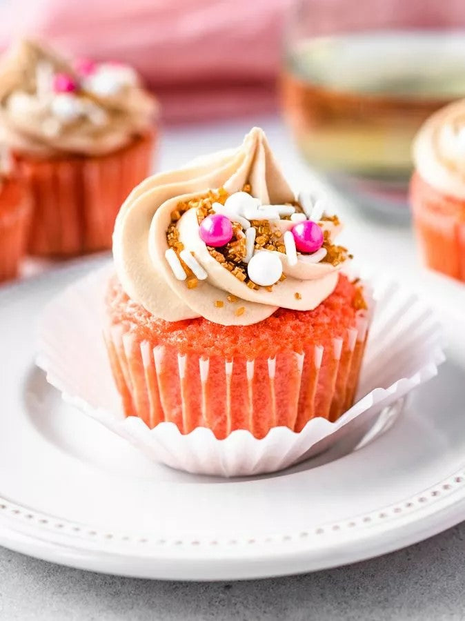 Cassava Flour Pink Champagne Cupcakes with a White Chocolate Buttercream